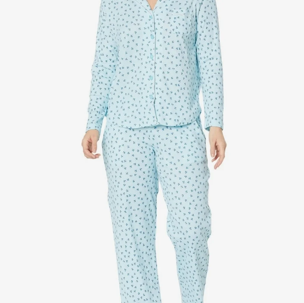 Sold ^ NWT Karen Neuburger Girlfriend LS Pajamas Petite XL Aqua Cotton - Picture 2 of 3
